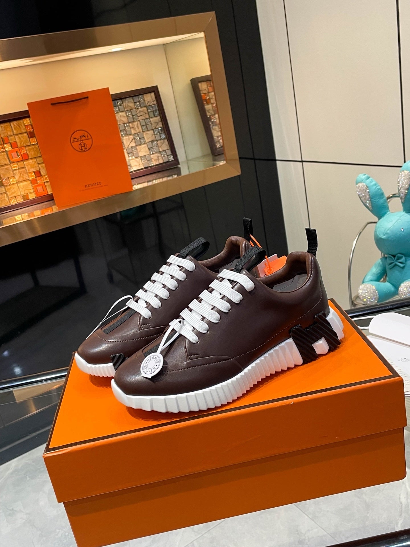 H Striped Leather Sneakers