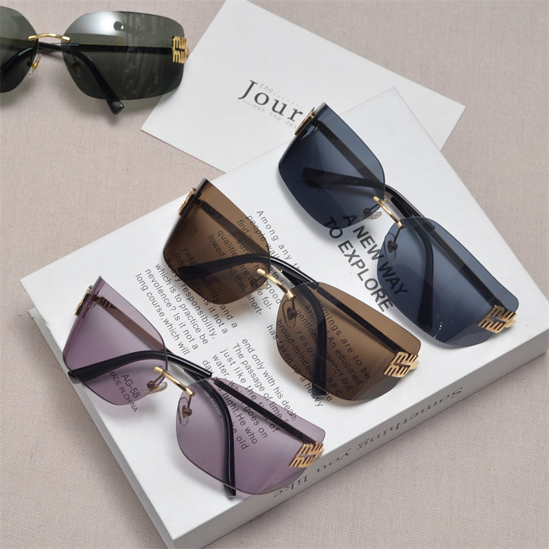 Rimless Gold-Tone Shield Sunglasses