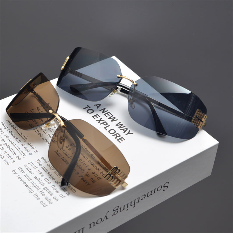 Rimless Gold-Tone Shield Sunglasses