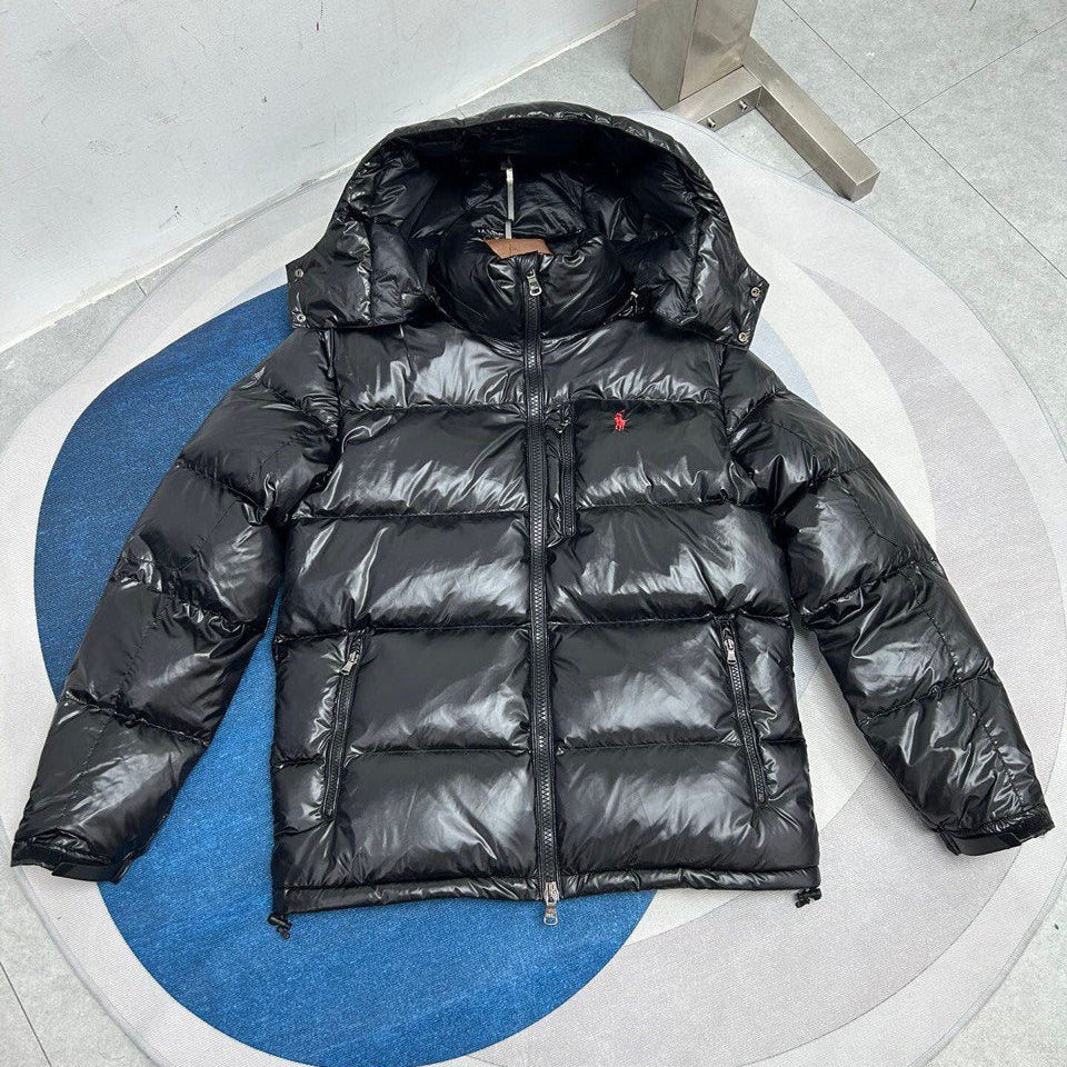 Black Glossy Hooded Puffer Jacket