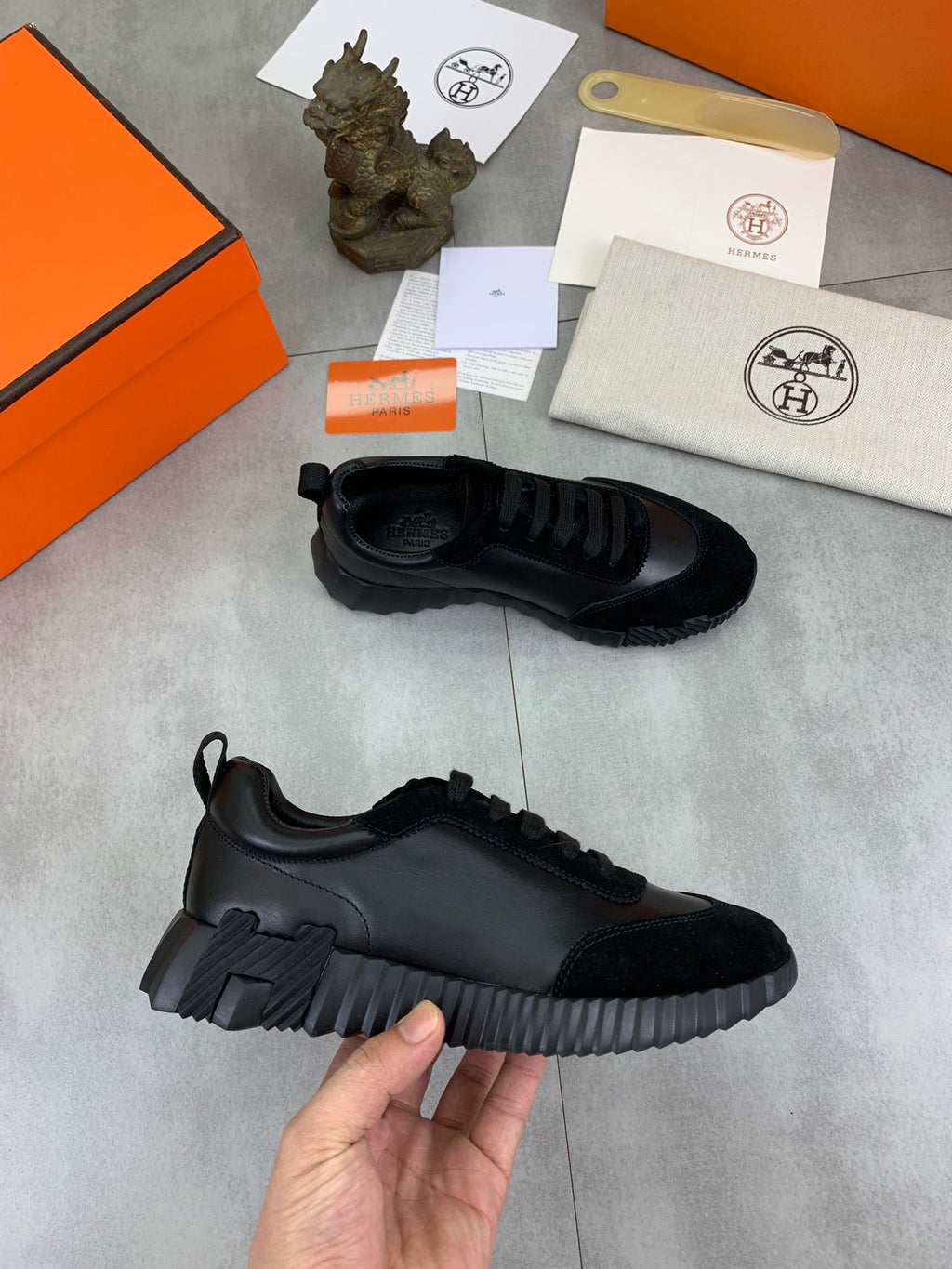 H Striped Leather Sneakers