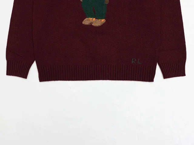 Burgundy Bear Knit Sweater
